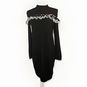 ASOS Womens Ruffle Shoulder Sweater‎ Dress Black White Size 2 Acrylic Blend